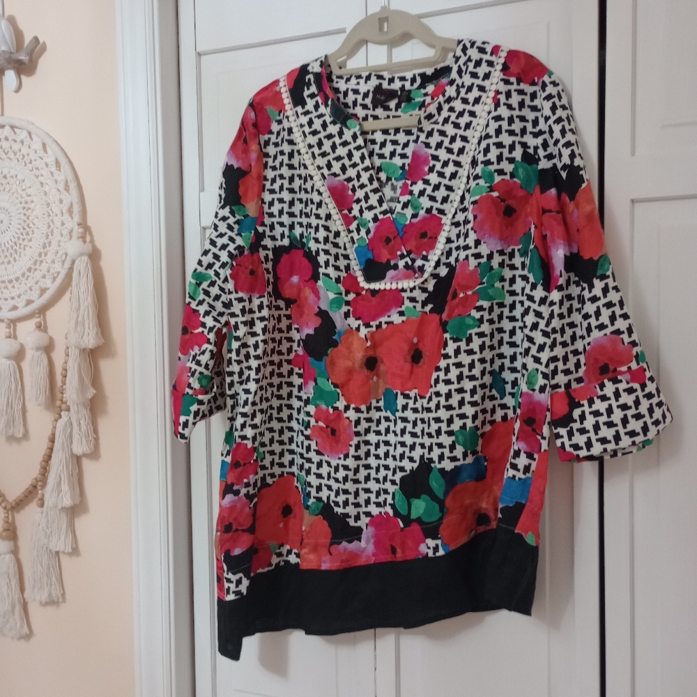 🌿🍒 Rafaella 100% linen asymmetrical blouse top size XL🍒🌿